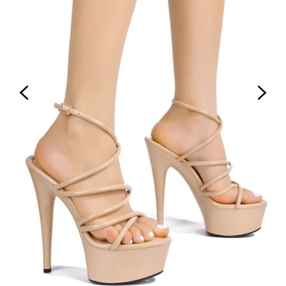 Cape Robbin Lili Nude Ankle Strap Platform Heels/ stilettos - Picture 11 of 13